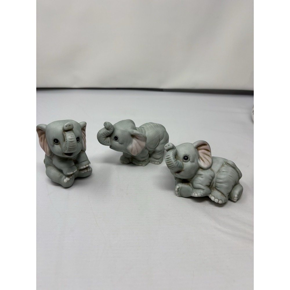 Vintage Homco Baby Elephant Figurines Set Of 3 Grey Porcelain # 1400 3-4 Inches